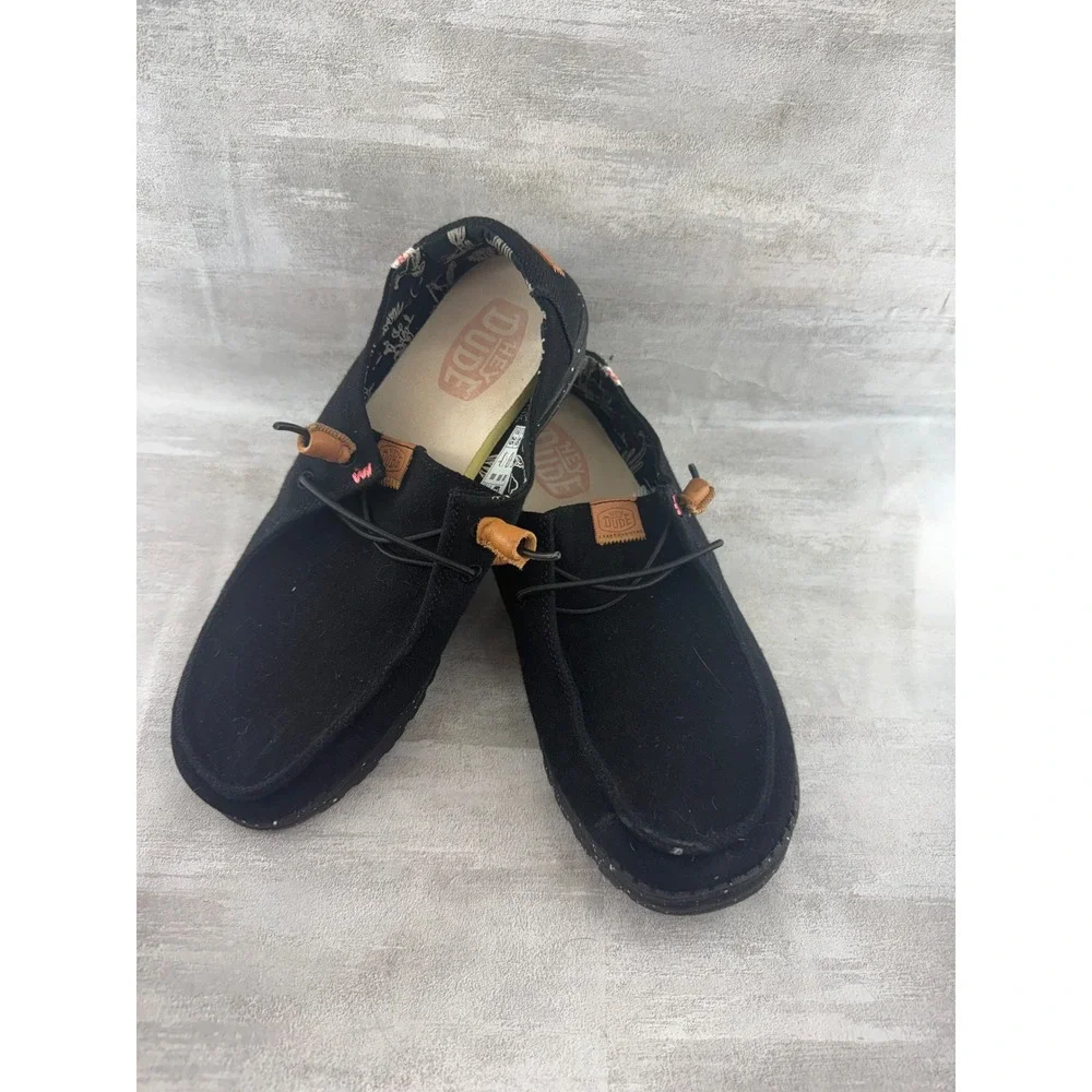 Hey Dude Wendy Washed Black Canvas Slip On Loafers Shoes Women Sz US 9 40297-001
